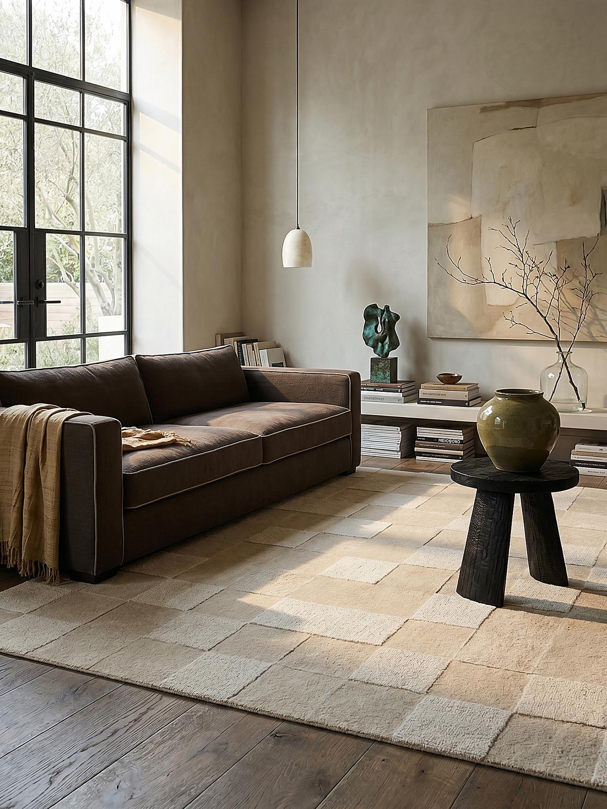 TEPPICH aus Wolle DEBEN in Natur, mit Schachbrettmuster, 120 x 170 cm - Beige, Textil (170/120cm) - KADIMA DESIGN