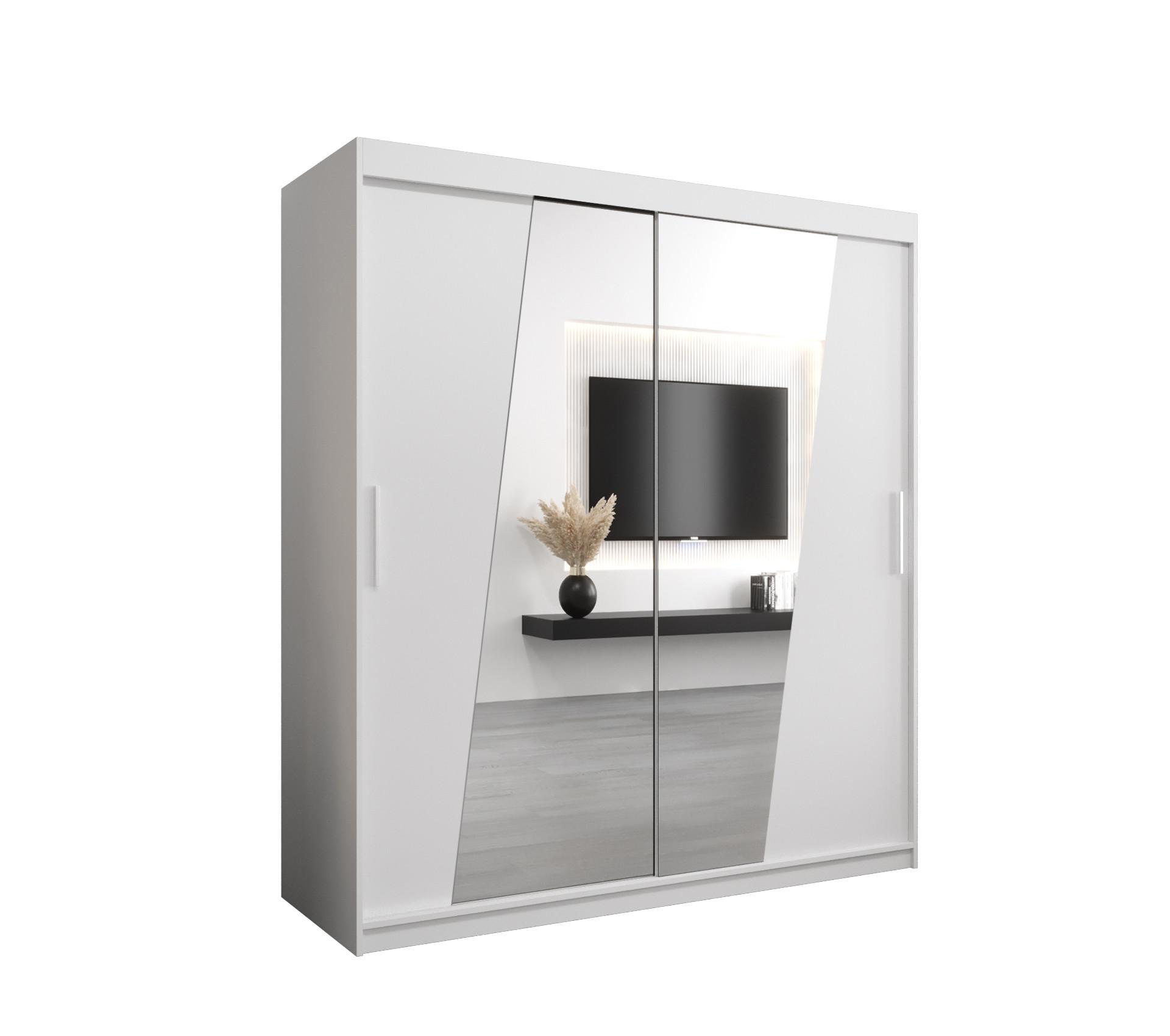 SCHWEBETÜRENSCHRANK 200/180/62 2-türig - Silberfarben/Weiß, Holz/Kunststoff (180/200/62cm) - MÖBEL KRYSPOL