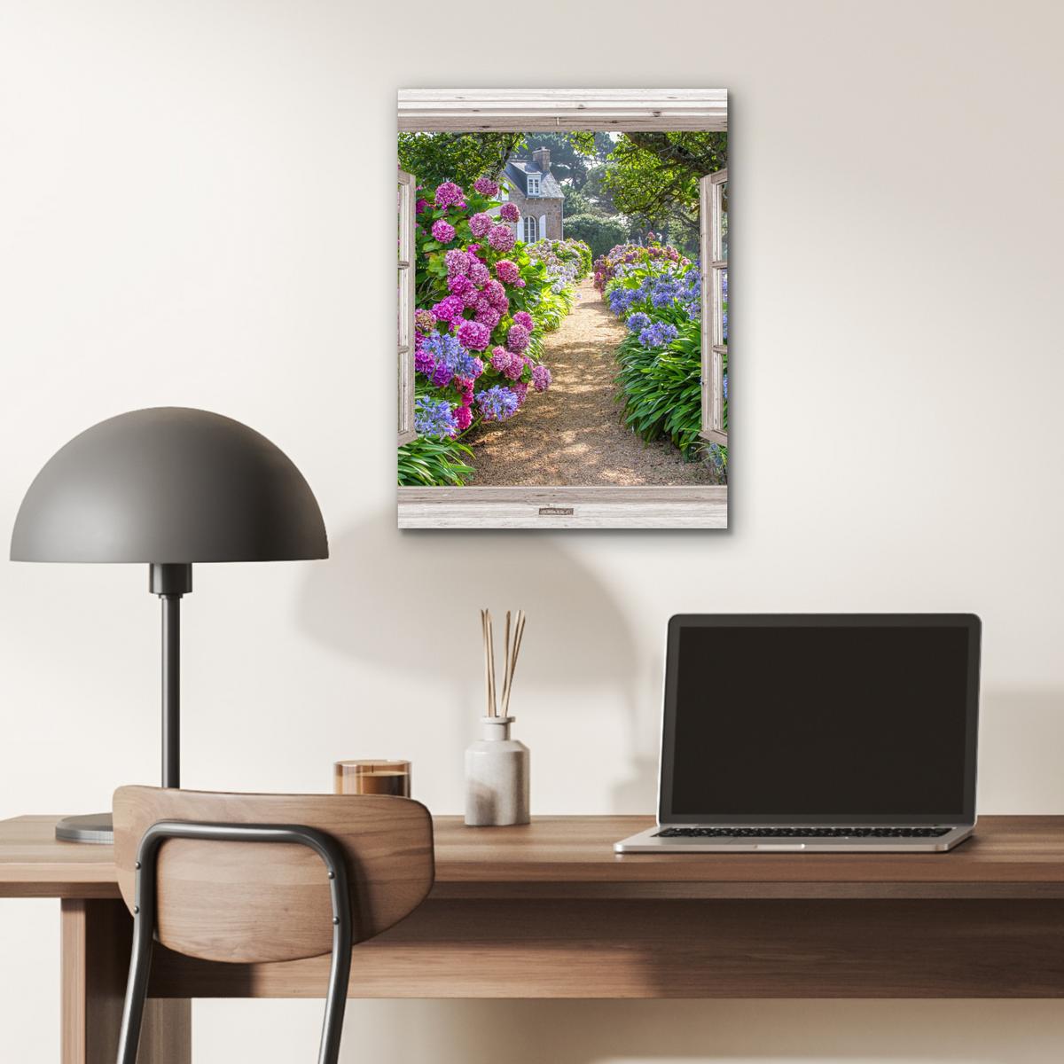 METALLBILD Hortensie - Durchsichtig - Blumen - Sommer - Lila - Weg 30x40 cm - Lila, Metall (30/40cm) - MuchoWow
