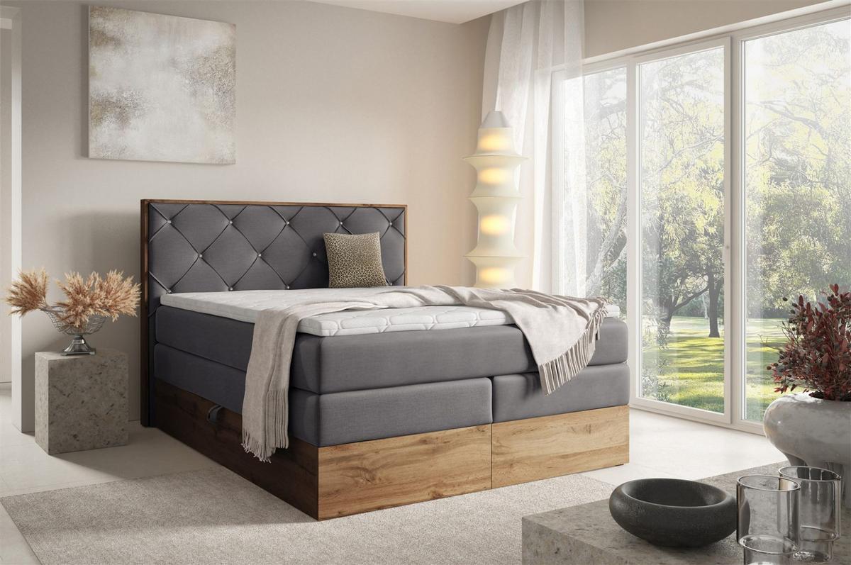 BOXSPRINGBETT Navel - Dunkelgrau, Holzwerkstoff/Textil (200/200cm) - Fun Möbel
