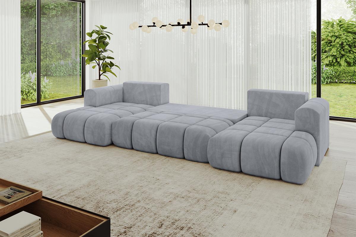 WOHNLANDSCHAFT CLOUD-U 405x185x90 Hellgrau Velours - Hellgrau, Holzwerkstoff/Kunststoff (405/90/185cm) - ALTDECOR