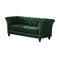CHESTERFIELD-SOFA 3-Sitzer Fusion Grün Samt - Smaragdgrün/Braun, Holz/Textil (237/75/82cm) - S-Style