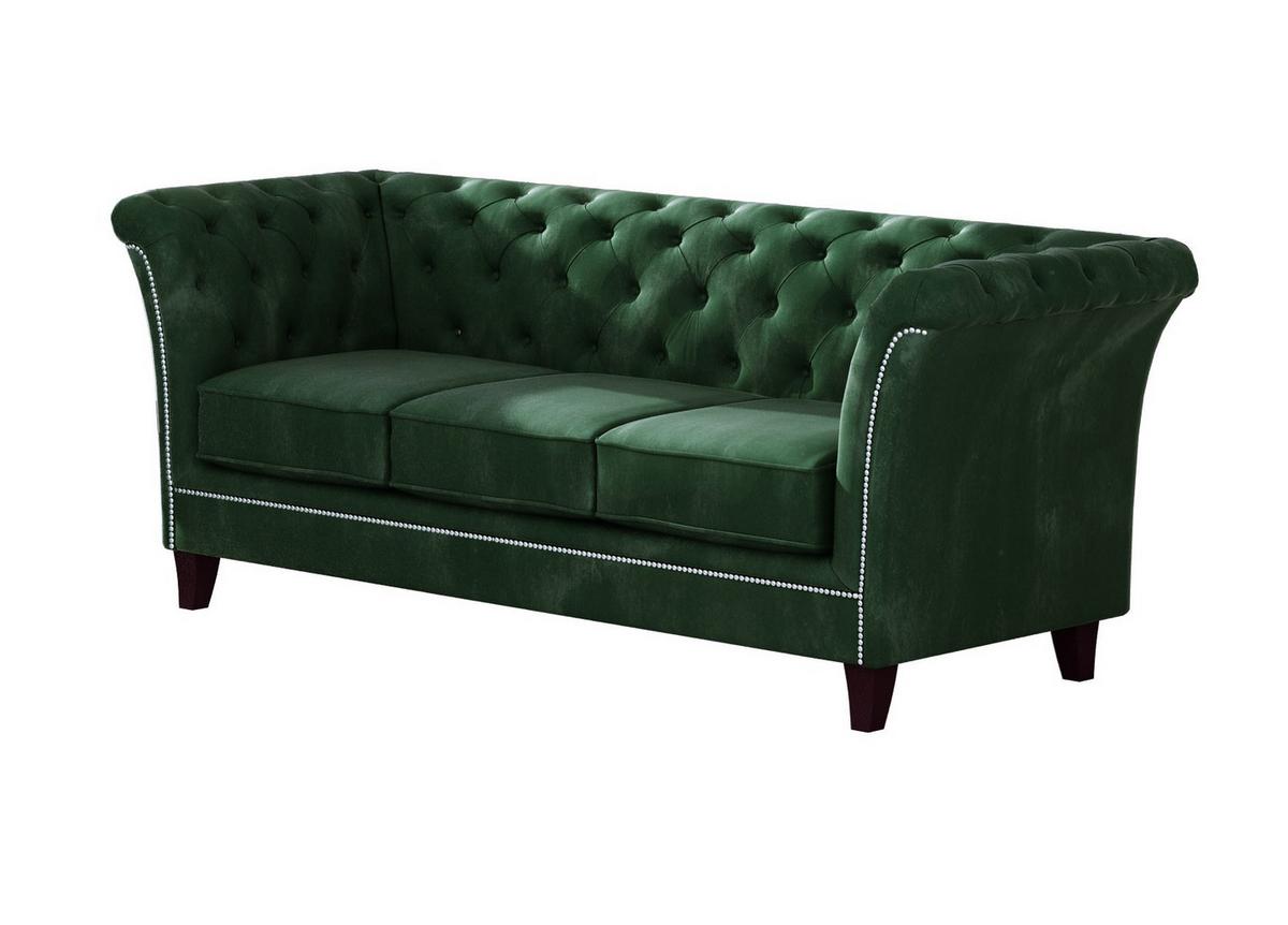 SITZGARNITUR 3+2+1 Chesterfield Fusion Grün Samt - Smaragdgrün/Braun, Holz/Textil (237/75/82cm) - S-Style Möbel