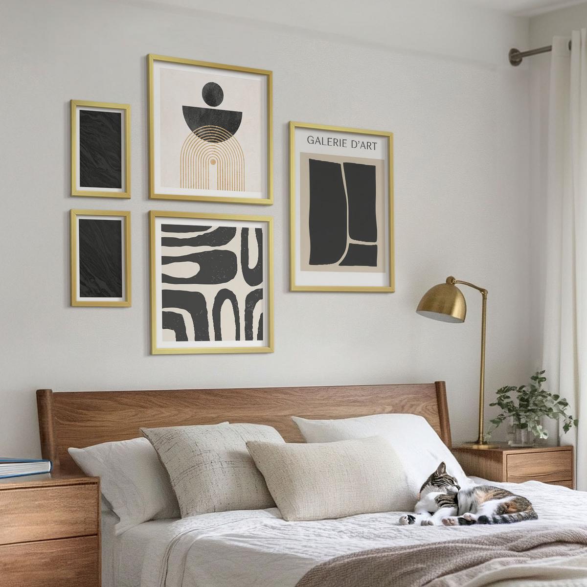 BILDER SET 5er Set - 50x50 cm & 20x30 cm & 40x60 cm Goldrahmen - Abstrakte Marmorformen - Goldfarben, Kunststoff (40/60cm) - TULUP