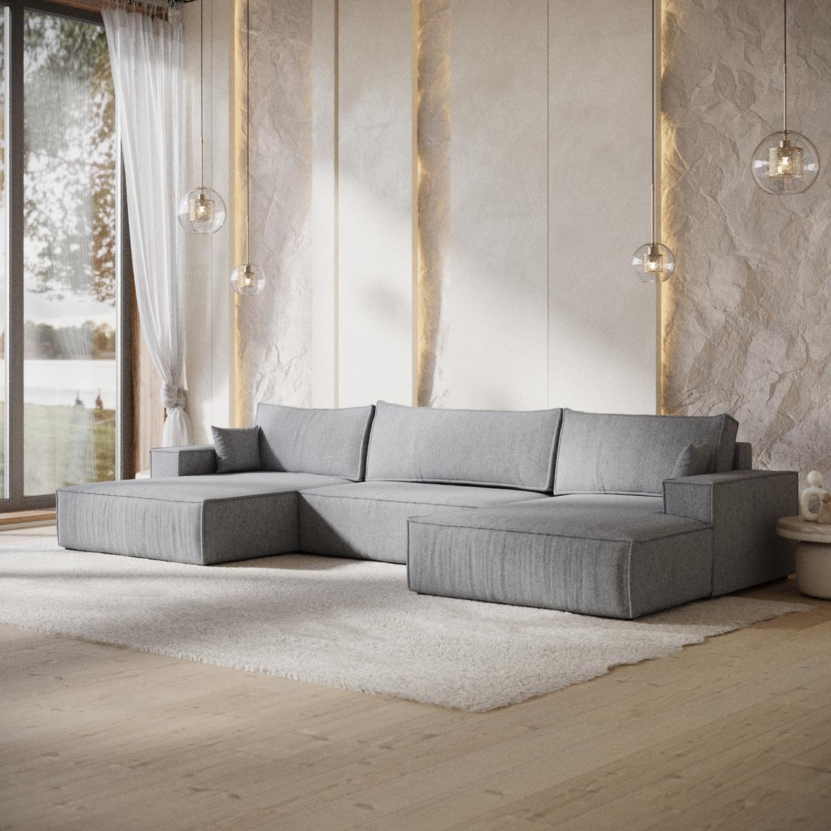 WOHNLANDSCHAFT NUBO mit Schlaffunktion Creme im Neve Stoff - Schwarz/Grau, Holz/Holzwerkstoff (398/70/148cm) - AltaBeds