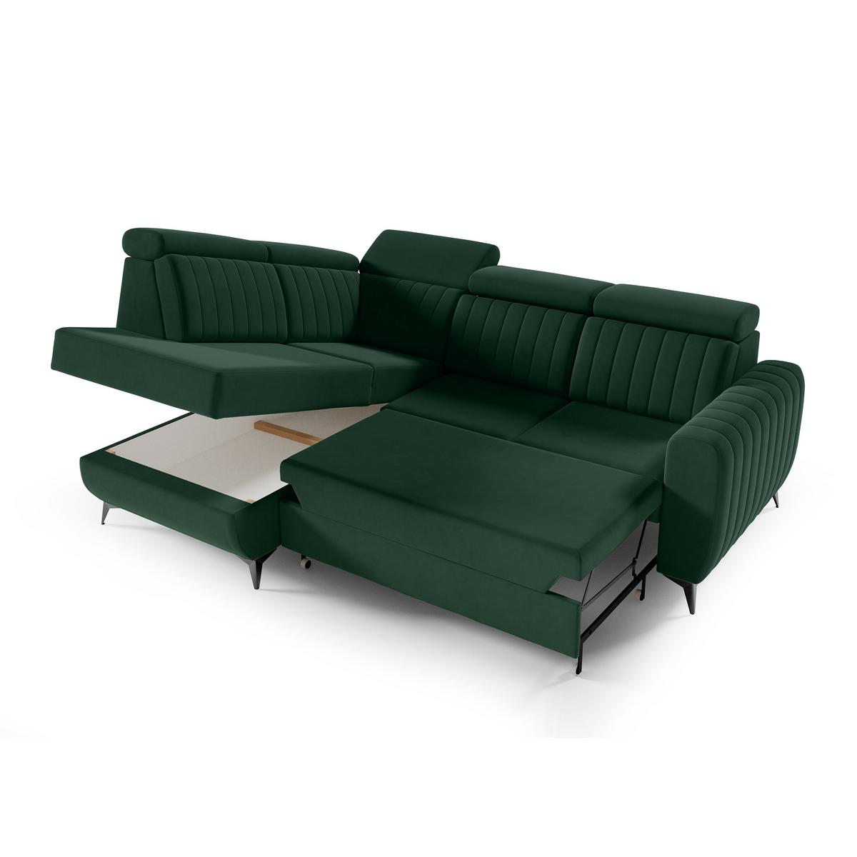 ECKSCHLAFSOFA Connor II verstellbare Kopfstützen, Dunkelgrün, links - Dunkelgrün/Schwarz, Textil (268/204cm) - Beautysofa