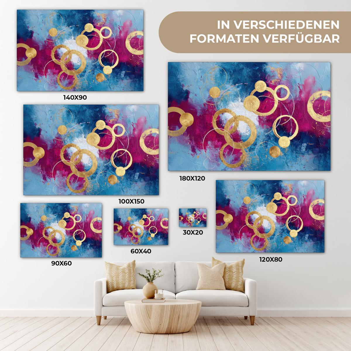LEINWANDBILD Kreise - Gold - Abstrakt Deko Schlafzimmer 30x20 cm - Blau, Textil (30/20cm) - MuchoWow