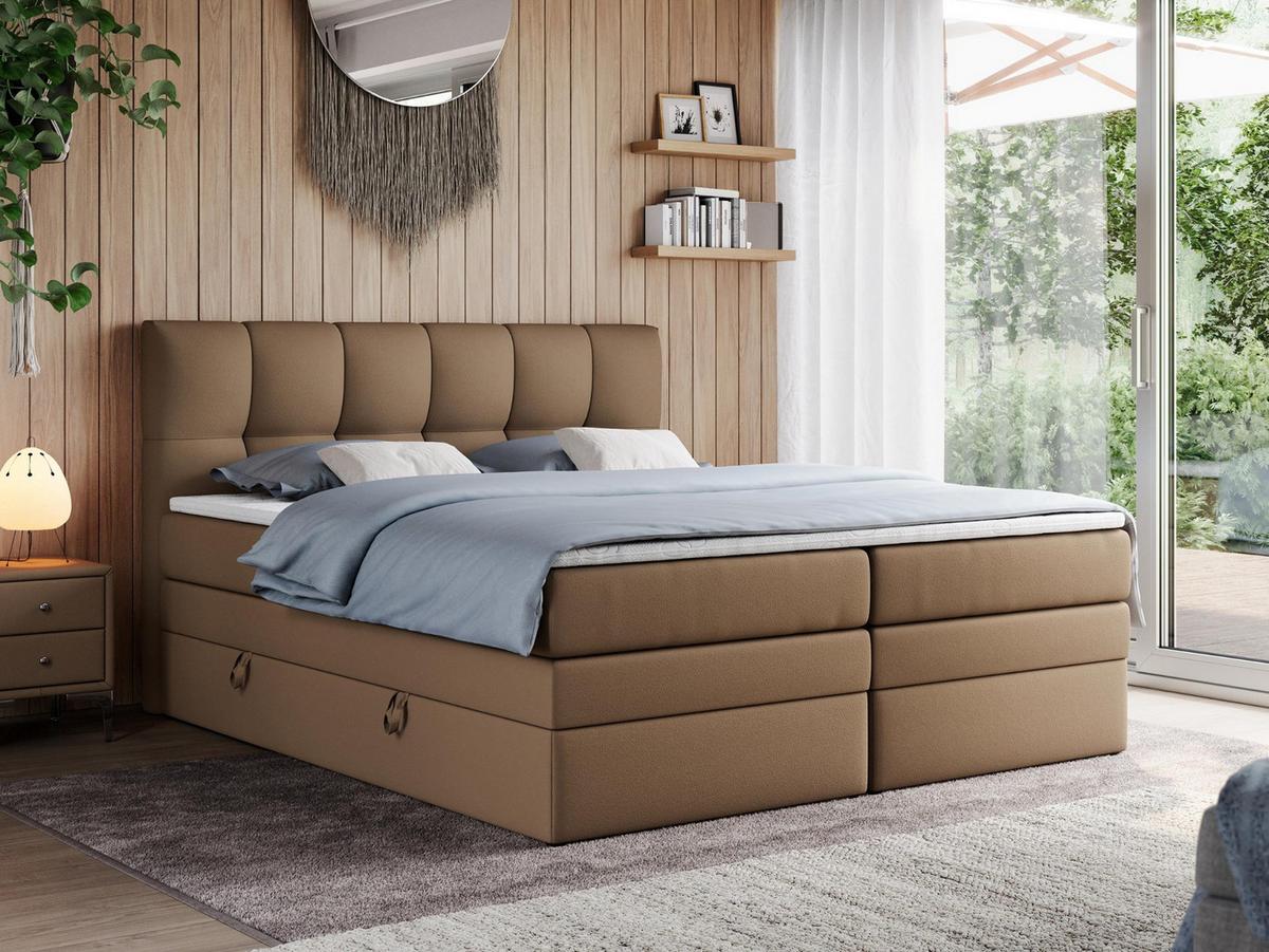 BOXSPRINGBETT ALVIN KING 120/200 Braun Kunstleder - H4 - Braun, Holz/Textil (120/200cm) - MKS
