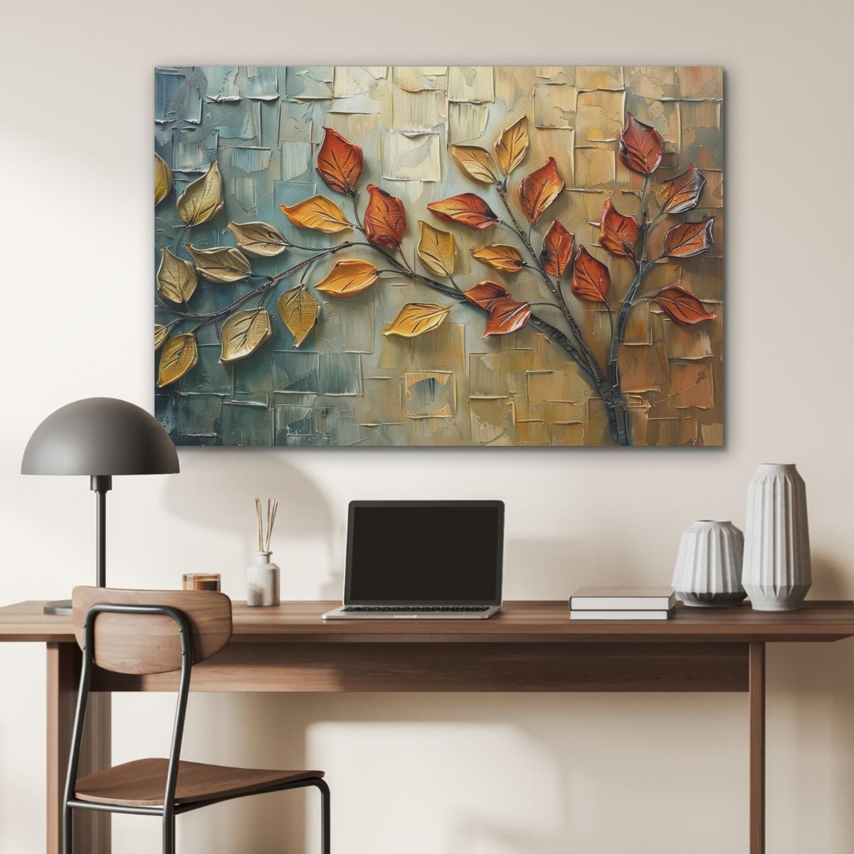 AKUSTIKBILD Baum - Abstrakt - Natur - Kunst Wandbild Wohnzimmer 100x70 cm - Goldfarben, Kunststoff (100/70/0.9cm) - MuchoWow