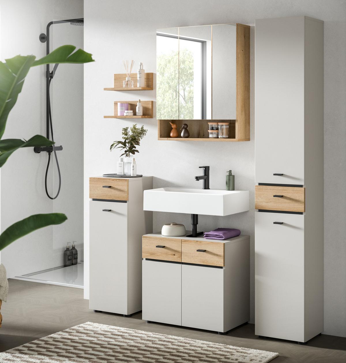 HOCHSCHRANK Kaschmir, Evoke Eiche 32 x 191 cm, Badschrank mit wechselbarem Türanschlag - Kaschmir/Eichefarben, Holzwerkstoff/Kunststoff (32/191/30cm) - Inn.Furn