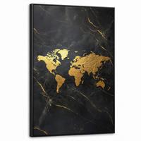 LEINWAND Bilder mit Rahmen - Weltkarte - Gold - Marmor - 60x90 - Goldfarben, Textil (60/90cm) - MuchoWow