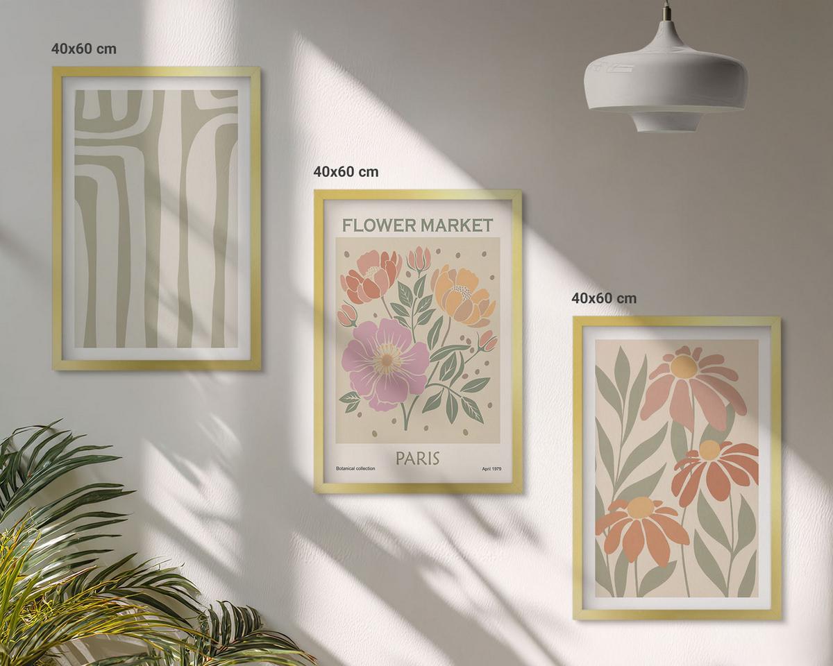 BILDER SET 3er Set - 40x60 cm Goldrahmen - Botanische Motive, Pariser Minimalismus - Goldfarben, Kunststoff (40/60cm) - TULUP