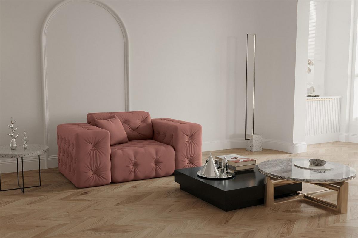 SOFASET Chantal - Rosa, Holzwerkstoff/Textil (251/78/96cm) - Fun Möbel