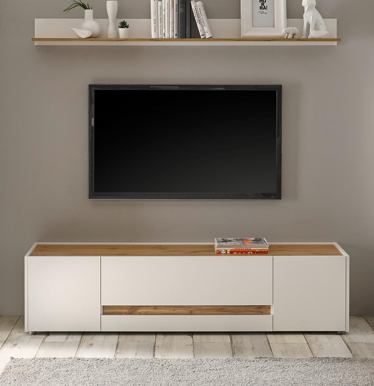 TV-LOWBOARD weiß, Eiche Wotan 170 cm, TV Unterschrank 2-türig mit Schubkasten - Eiche Wotan/Schwarz, Holz/Holzwerkstoff (170/40/45cm) - Furn.Design