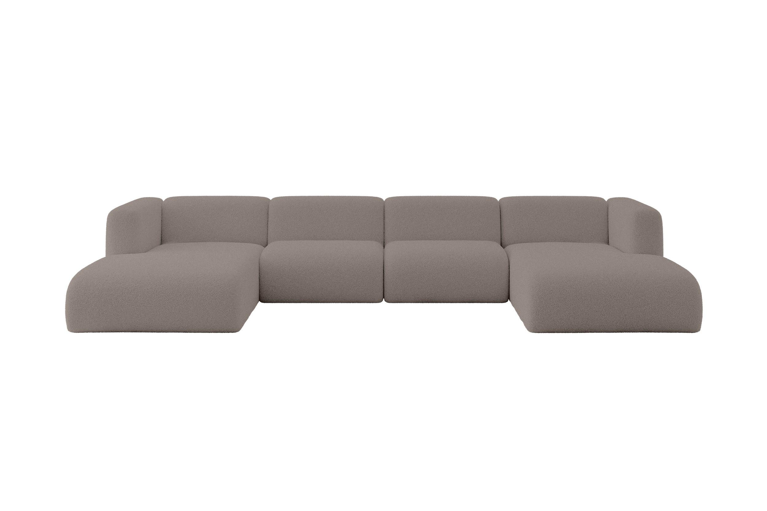 WOHNLANDSCHAFT MIRA-U2 408x179x70 Braun Bouclé - Dunkelbraun/Schwarz, Holzwerkstoff/Kunststoff (408/70/179cm) - ALTDECOR