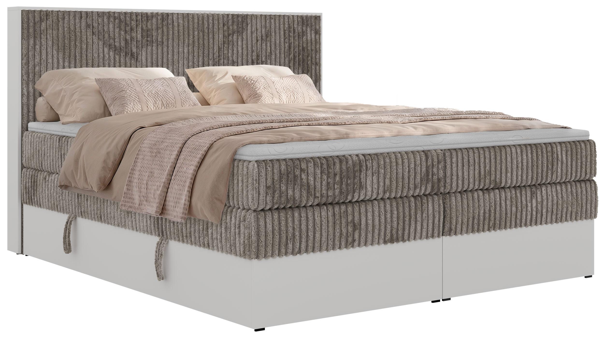 BOXSPRINGBETT TRAVIT KING 200/200 - Hellbraun Cord - Topper T25 - H3 - Hellbraun/Schwarz, Kunststoff/Textil (200/200cm) - MKS