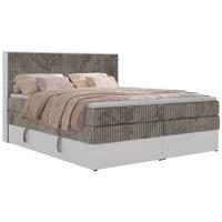 BOXSPRINGBETT TRAVIT KING 140/200 - Hellbraun Cord - Topper Visco - H3 - Hellbraun/Schwarz, Kunststoff/Textil (140/200cm) - MKS