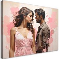 LEINWANDBILD, Elegantes Paar auf pastellrosa Hintergrund - Rosa, Textil (90/60cm) - Feeby
