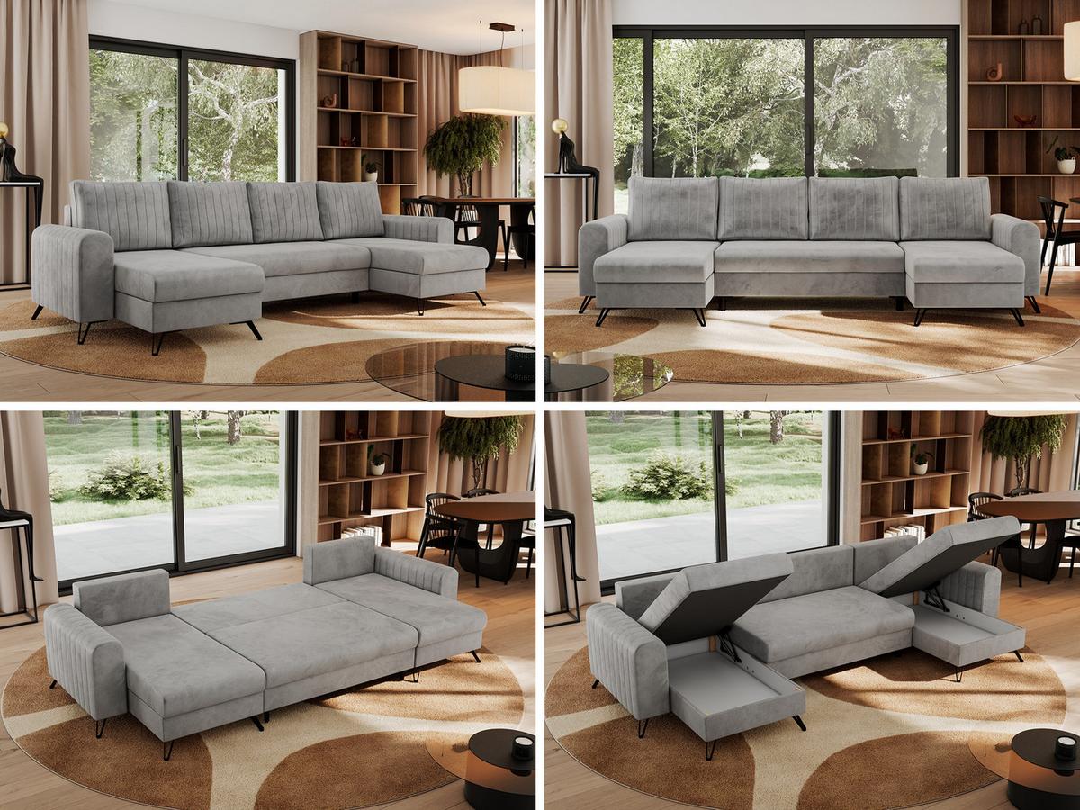 WOHNLANDSCHAFT AXEL U Velvet Hellgrau - Hellgrau/Schwarz, Textil/Metall (312/90/140cm) - MKS