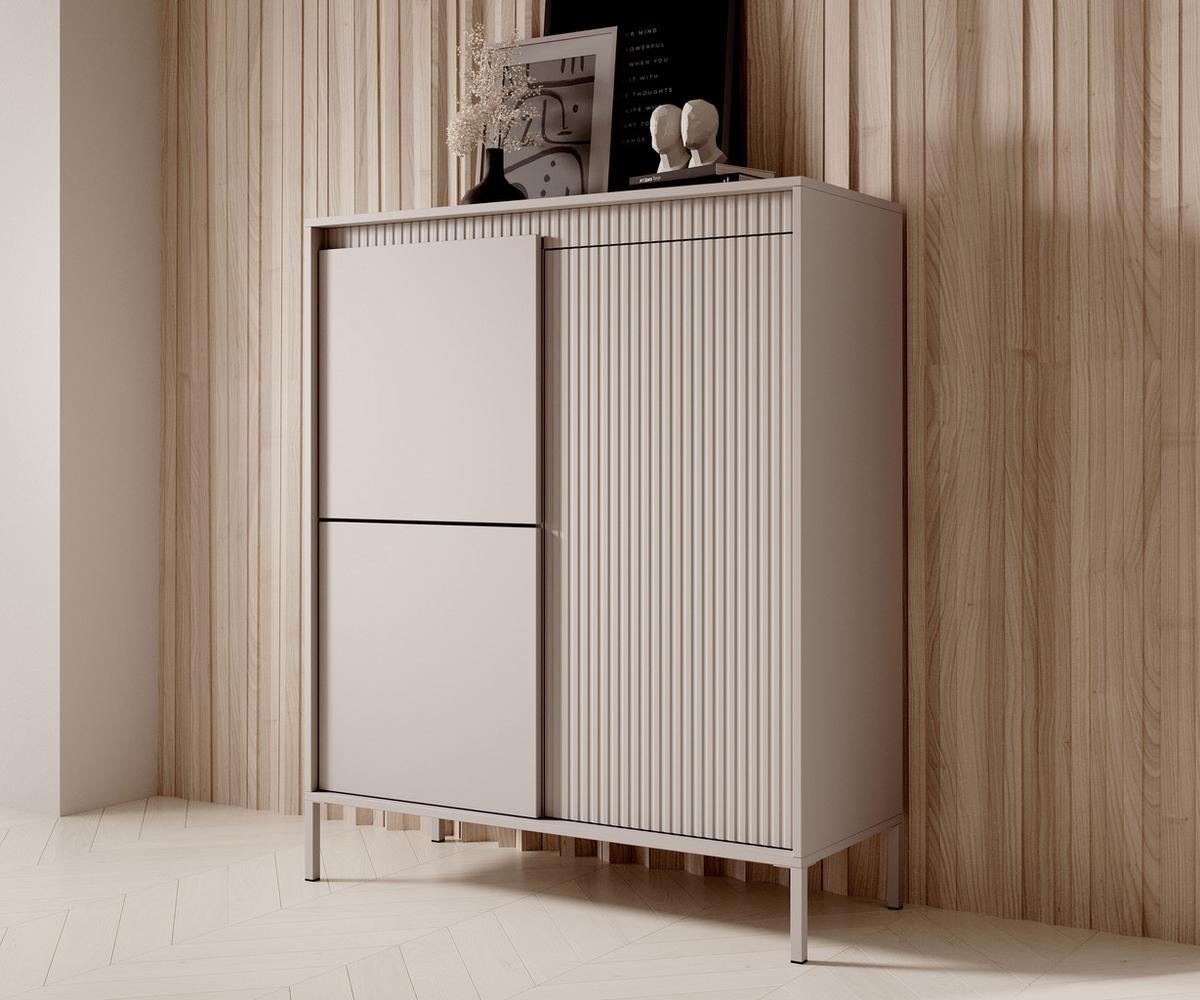 HIGHBOARD Trentinis 3T Beige 103,5/123,4/39,5 cm – Geriffelten Fronten - Beige, Holzwerkstoff/Metall (103.5/123.4/39.5cm) - AX Living