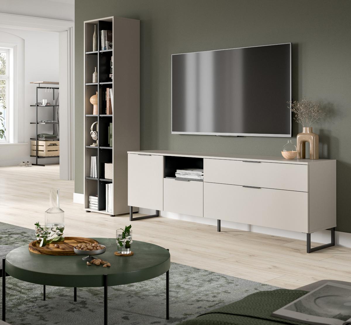 WOHNWAND kaschmir, schwarz 245 cm, Wohnkombination mit Soft-Close-Funktion - Kaschmir/Schwarz, Holzwerkstoff/Kunststoff (245/192/41cm) - Inn.Furn