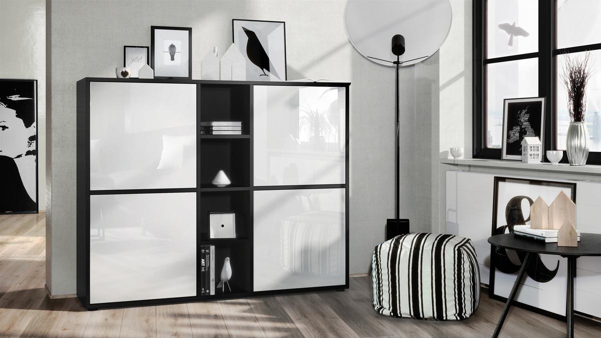 HIGHBOARD Cuba Türen in Weiß Hochglanz - Weiß Hochglanz, Holzwerkstoff (130.5/105.5/35.5cm) - Vladon