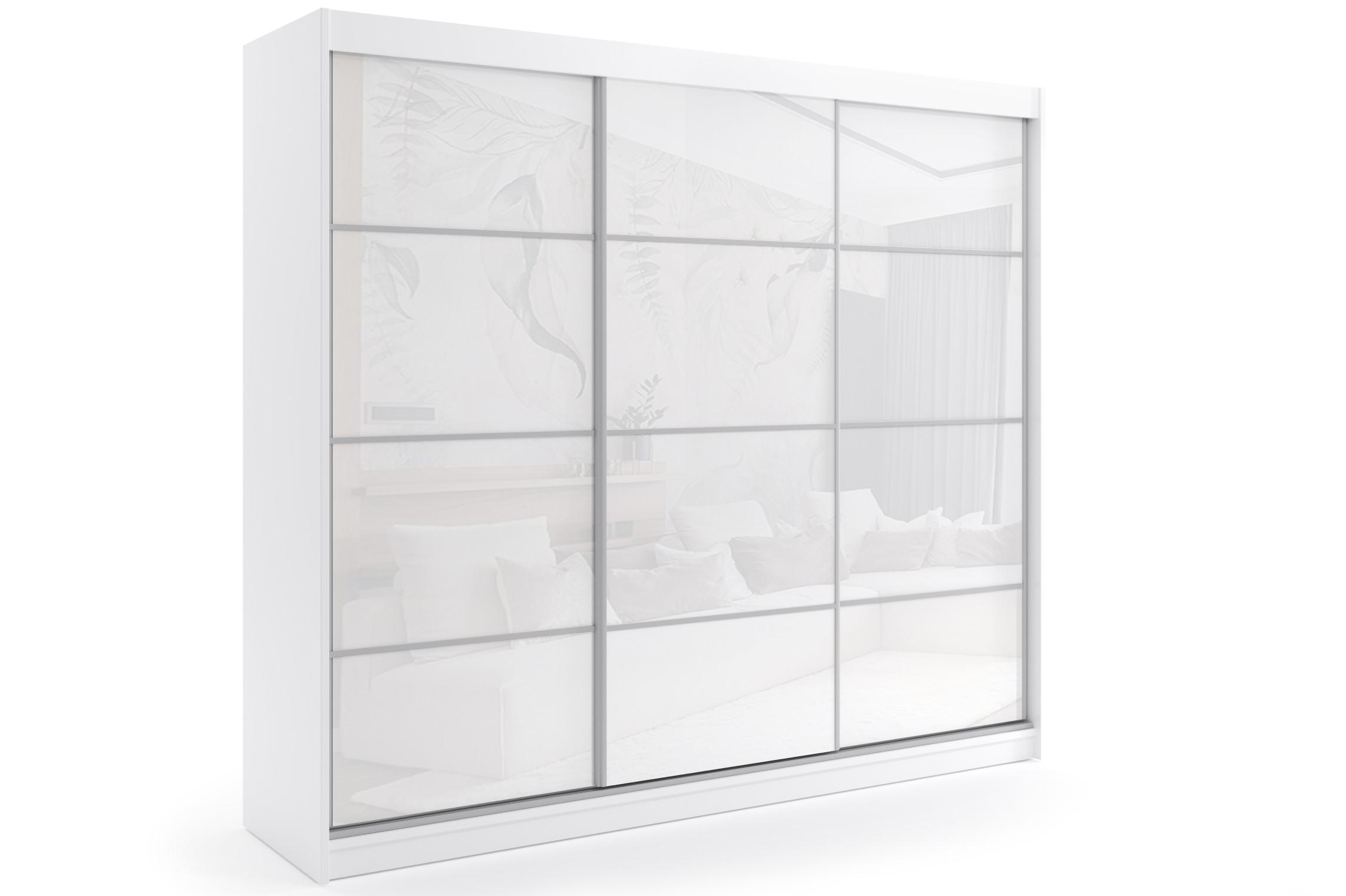 KLEIDERSCHRANK mit Lacobel-Schiebetüren und Aluminium-Leisten, LED-Beleuchtung - VIVI - 240 cm Weiß - Weiß, Holzwerkstoff (240/216/61cm) - ALTDECOR