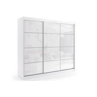 KLEIDERSCHRANK mit Lacobel-Schiebetüren und Aluminium-Leisten, LED-Beleuchtung - VIVI - 240 cm Weiß - Weiß, Holzwerkstoff (240/216/61cm) - ALTDECOR