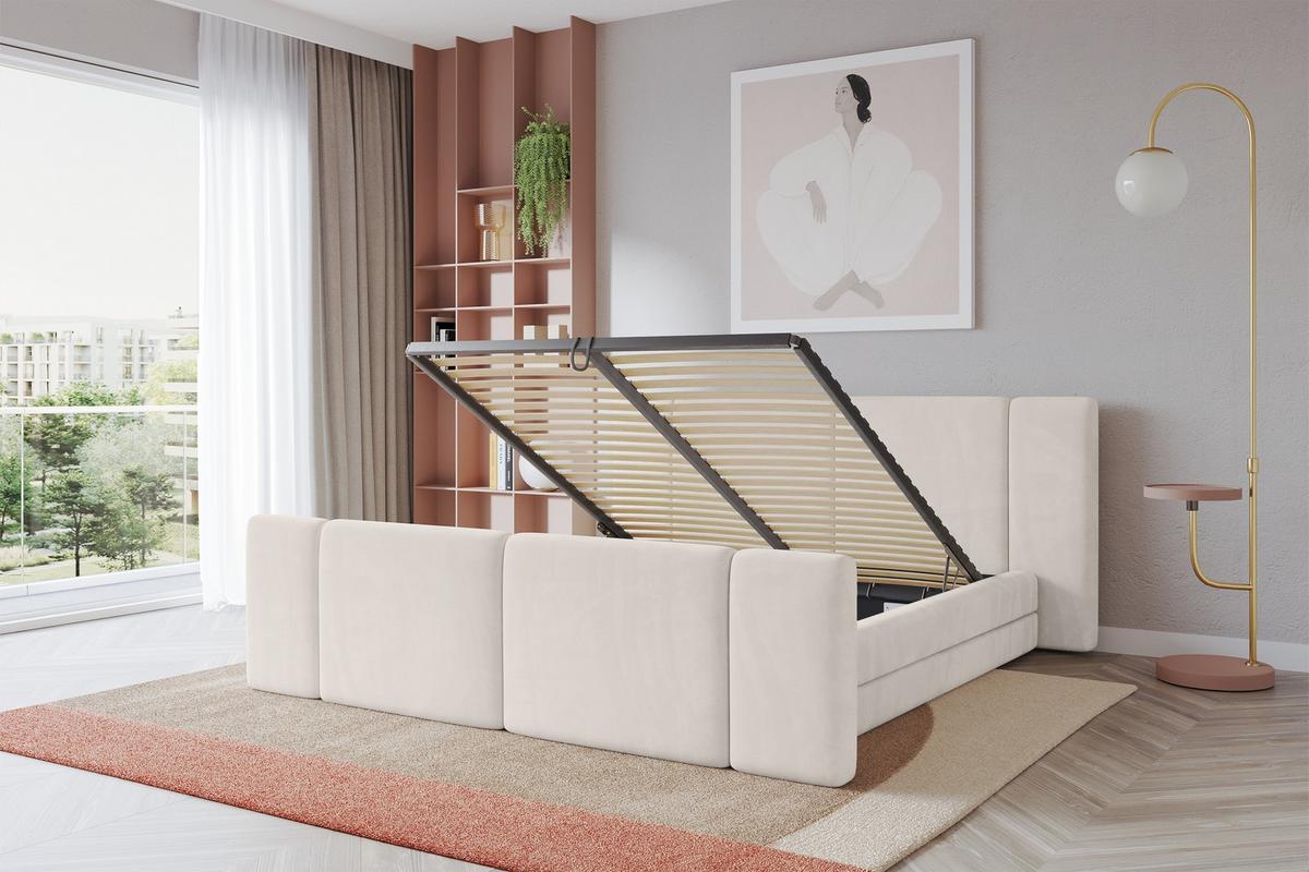 POLSTERBETT mit Bettkasten, Fußteil und Lattenrost, Bett mit Matratze H3/H4 - TEVO-Z 140x200 Beige - Ecru, Holzwerkstoff/Textil (140/200cm) - ALTDECOR