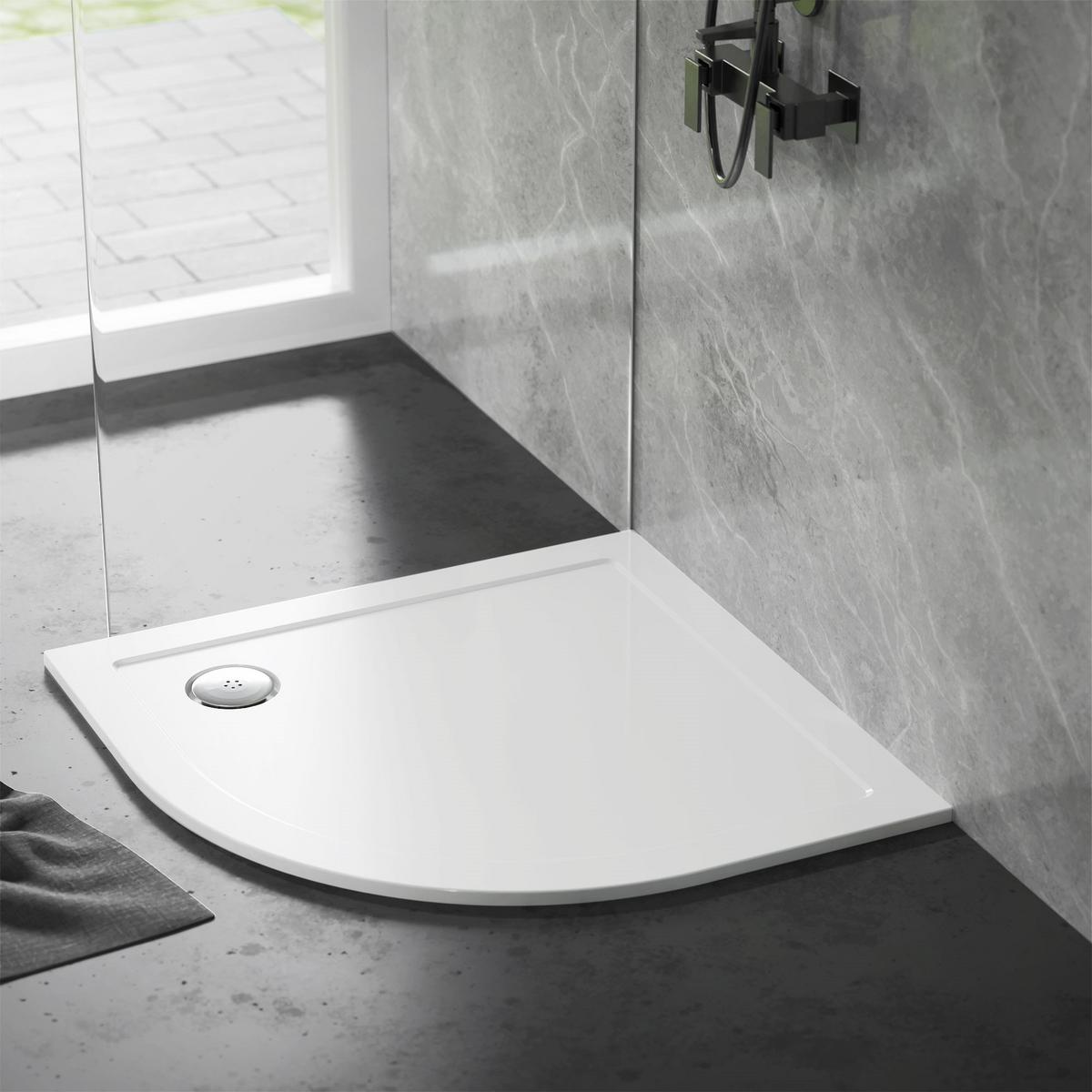 DUSCHWANNE 90x90 cm rund Weiß Duschtasse mit Ablaufgarnitur - Weiß, Kunststoff (90/4/90cm) - LuxeBath