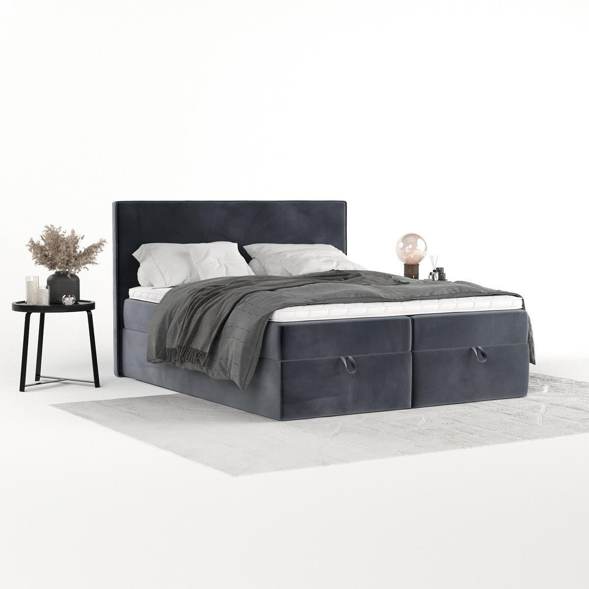BOXBETT Velma 200/200 cm Dunkelgrau im Kronos Stoff - Dunkelgrau/Schwarz, Holz/Holzwerkstoff (200/200cm) - AltaBeds