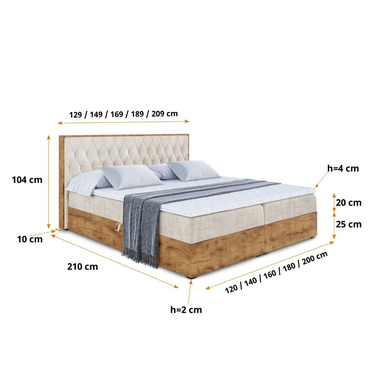 BOXBETT mit Matratze H3 und Lattenrost - LOLLI5 - 120x200 - Beige - Champagner, Holzwerkstoff/Kunststoff (120/200cm) - ALTDECOR