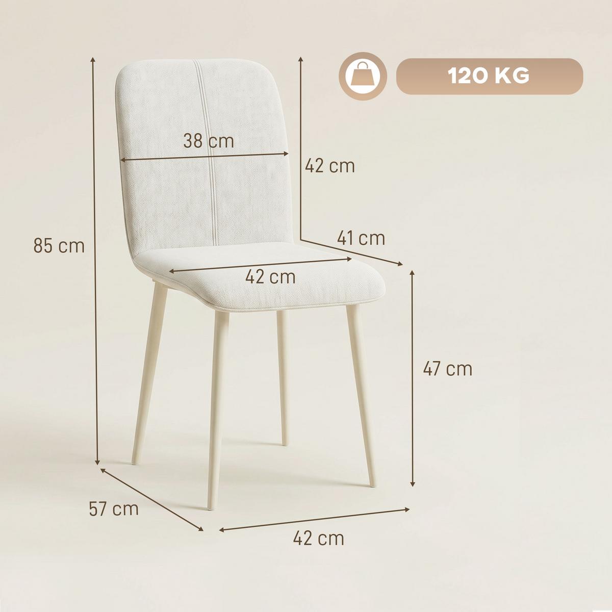 ESSZIMMERSTÜHLE Stoff in Leinenoptik Weiß - Creme, Textil/Metall (57/85/42cm) - HOMCOM