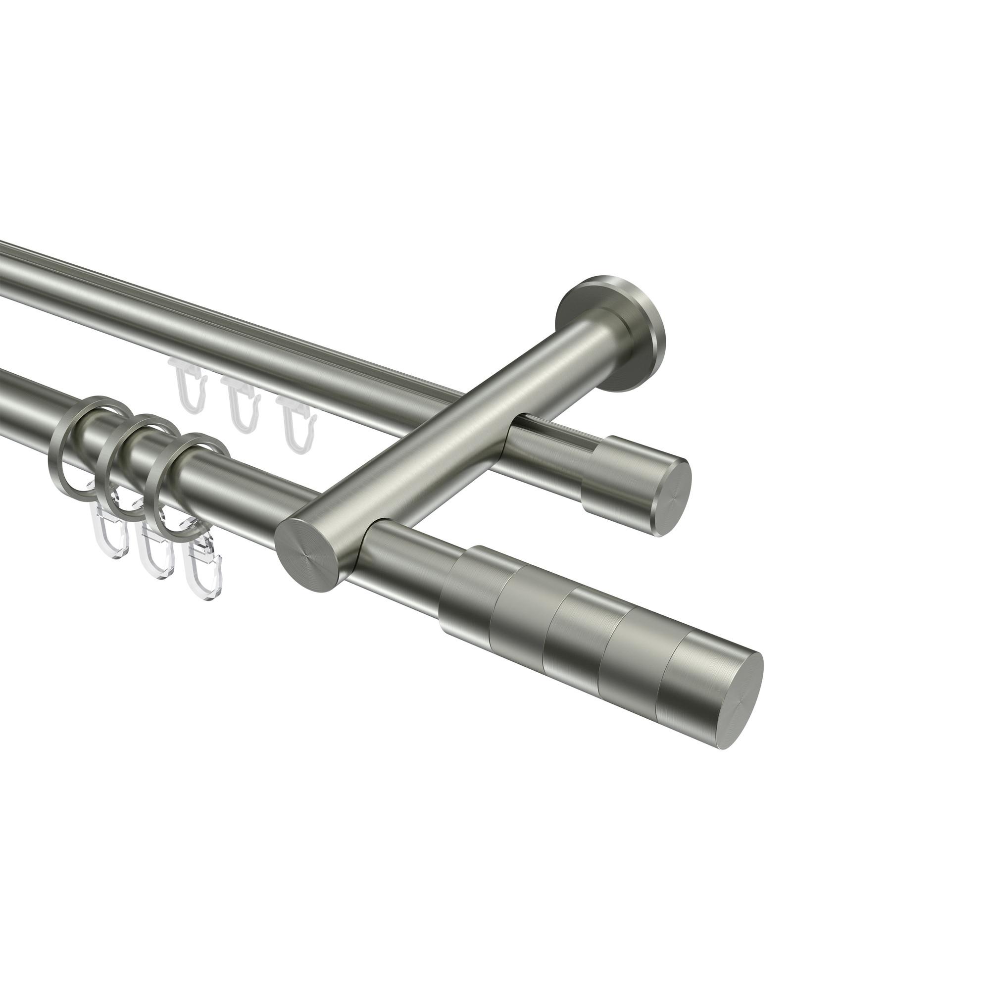 GARDINENSTANGE RUNDROHR-INNENLAUF Platon Mavell 480 cm (geteilt in 3 x 160 cm), 2-läufig, 20 mm Ø Edelstahl-Optik - Edelstahlfarben/Silberfarben, Metall (480cm) - INTERDECO