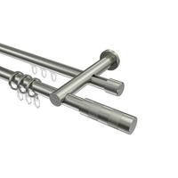 GARDINENSTANGE RUNDROHR-INNENLAUF Platon Mavell 480 cm (geteilt in 3 x 160 cm), 2-läufig, 20 mm Ø Edelstahl-Optik - Edelstahlfarben/Silberfarben, Metall (480cm) - INTERDECO