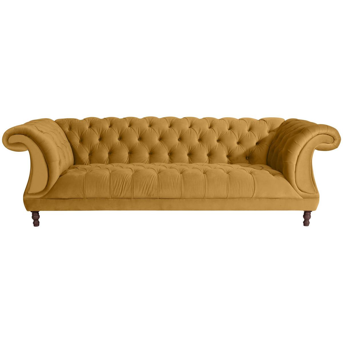 CHESTERFIELD Sofa 3-Sitzer Kaylin Samtvelours mais - Currygelb, Kunststoff (253/80/100cm) - 58aufmkessel