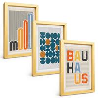 BILDER SET 3er Set - 20x30 cm Goldrahmen - Geometrische Muster im Bauhaus-Stil - Goldfarben, Kunststoff (20/30cm) - TULUP