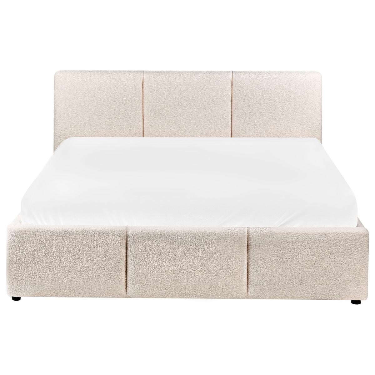 BETT mit Stauraum 140/200 cm Bouclé Cremeweiß Bousse - Creme, Textil (140/200cm) - Beliani