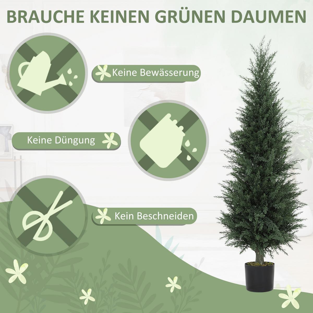 KÜNSTLICHE Zypresse groß 120 cm Kunstpflanze, künstliche Pflanzen im Topf - Grün, Kunststoff (120cm) - HOMCOM
