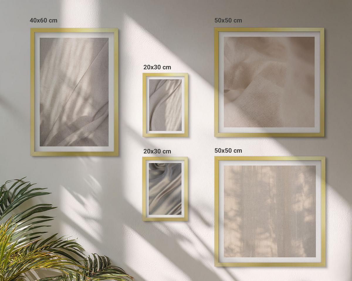 BILDER SET 5er Set - 50x50 cm & 20x30 cm & 40x60 cm Goldrahmen - Nahaufnahme von natürlichen Boho-Stoffen - Goldfarben, Kunststoff (40/60cm) - TULUP