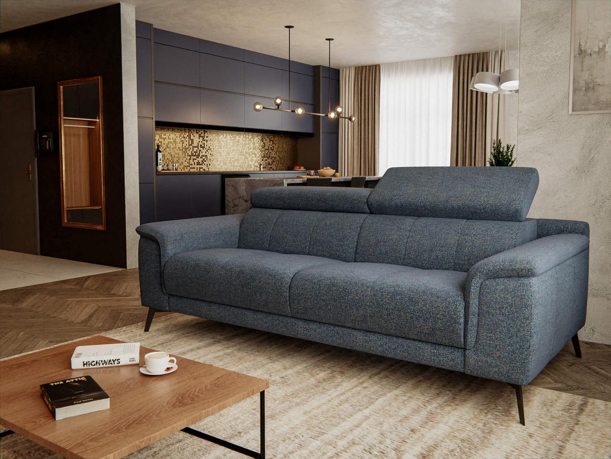SOFA FIERO 3-Sitzer, dunkelblau - Schwarz/Dunkelblau, Holzwerkstoff/Textil (212/82/103cm) - Wozimo