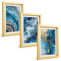 BILDER SET 3er Set - 20x30 cm Goldrahmen - Blaue abstrakte Muster - Goldfarben, Kunststoff (20/30cm) - TULUP