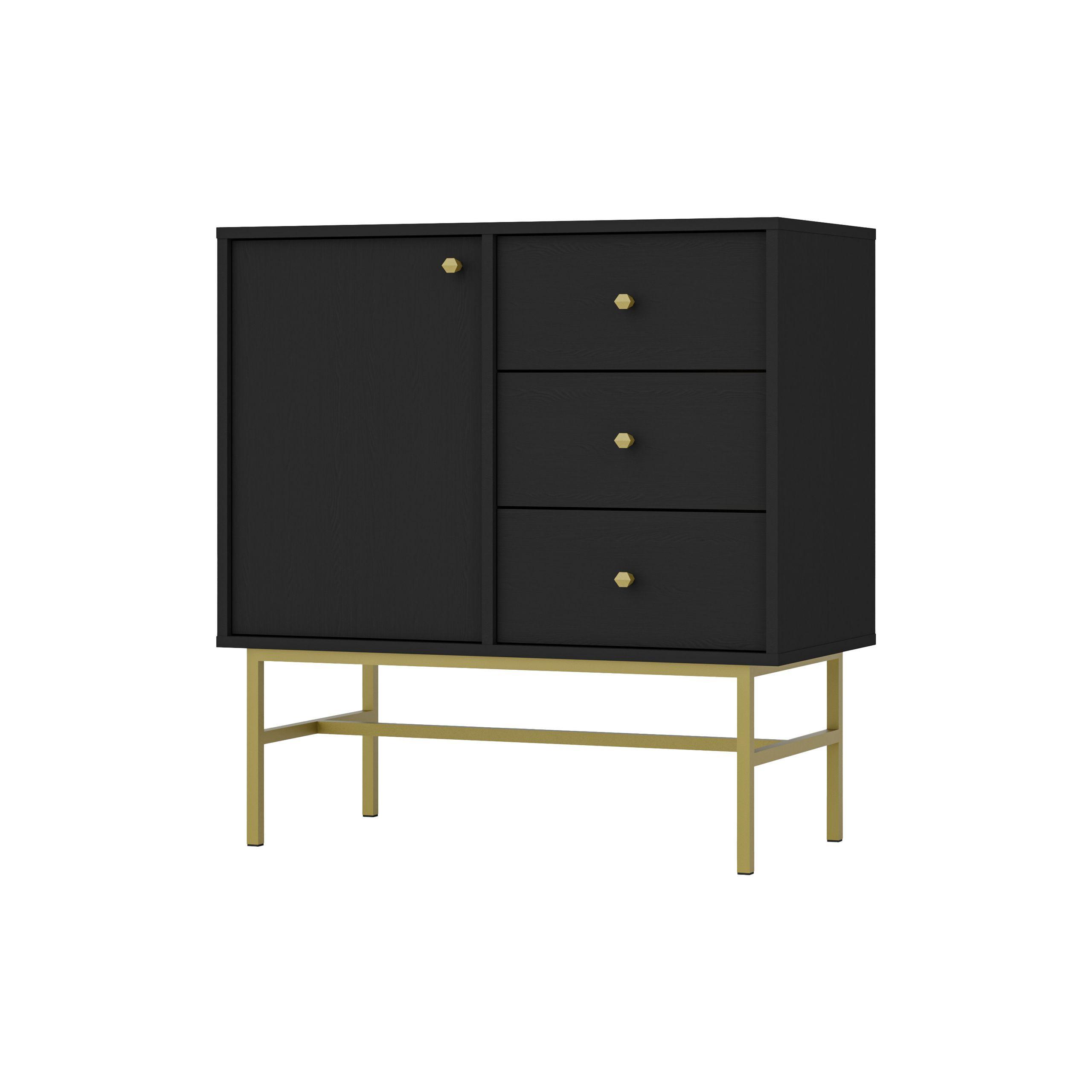 KOMMODE TORINO 84/86/41 cm mit 3 Schubladen 1 Türen Graphitfarben - Goldfarben/Graphitfarben, Holzwerkstoff (84/86/41cm) - MASSENO