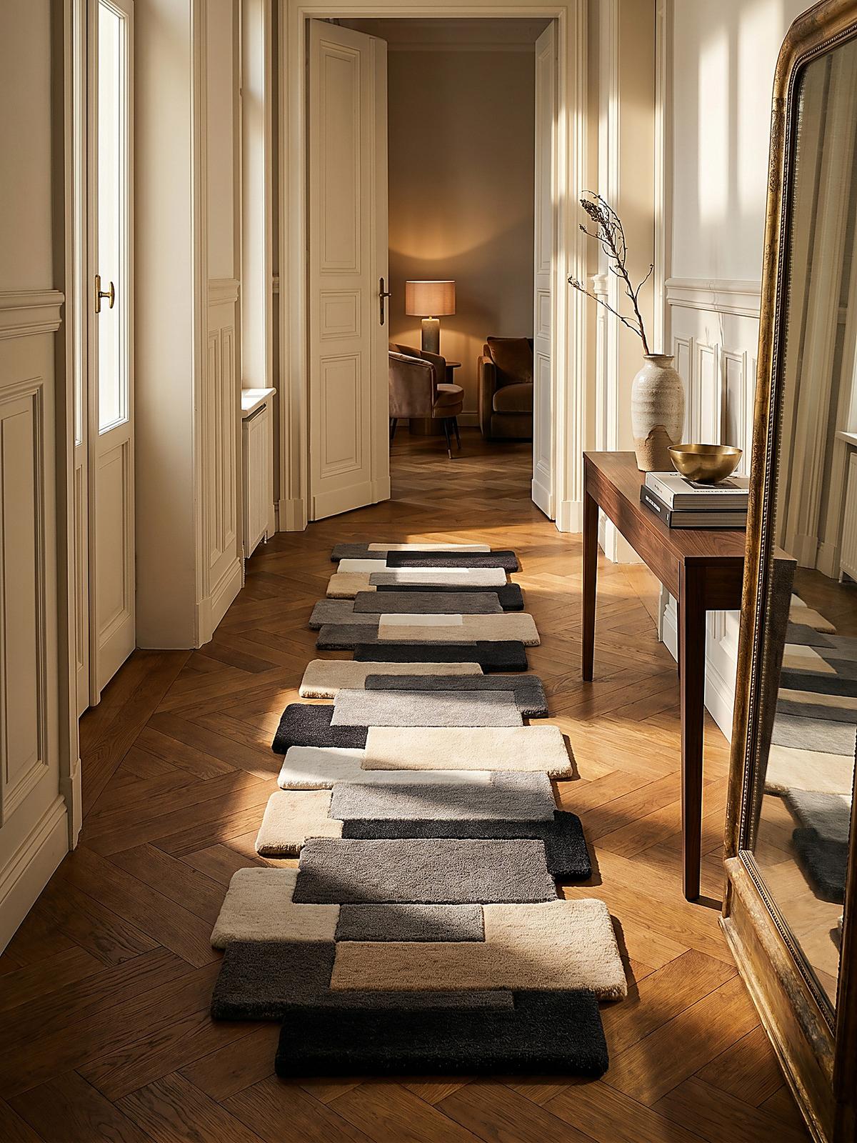 WOLLTEPPICH HALLEIN, geometrisch, Grau-Beige, 60 x 230 cm - Grau, Textil (60/230cm) - KADIMA DESIGN