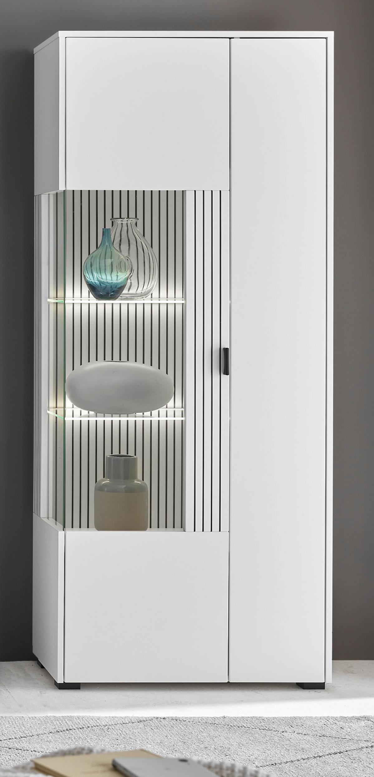 VITRINE weiß matt, Vitrinenschrank 75 x 180 cm mit Soft-Close-Funktion - Schwarz/Weiß, Glas/Holzwerkstoff (75/180/38cm) - Furn.Design