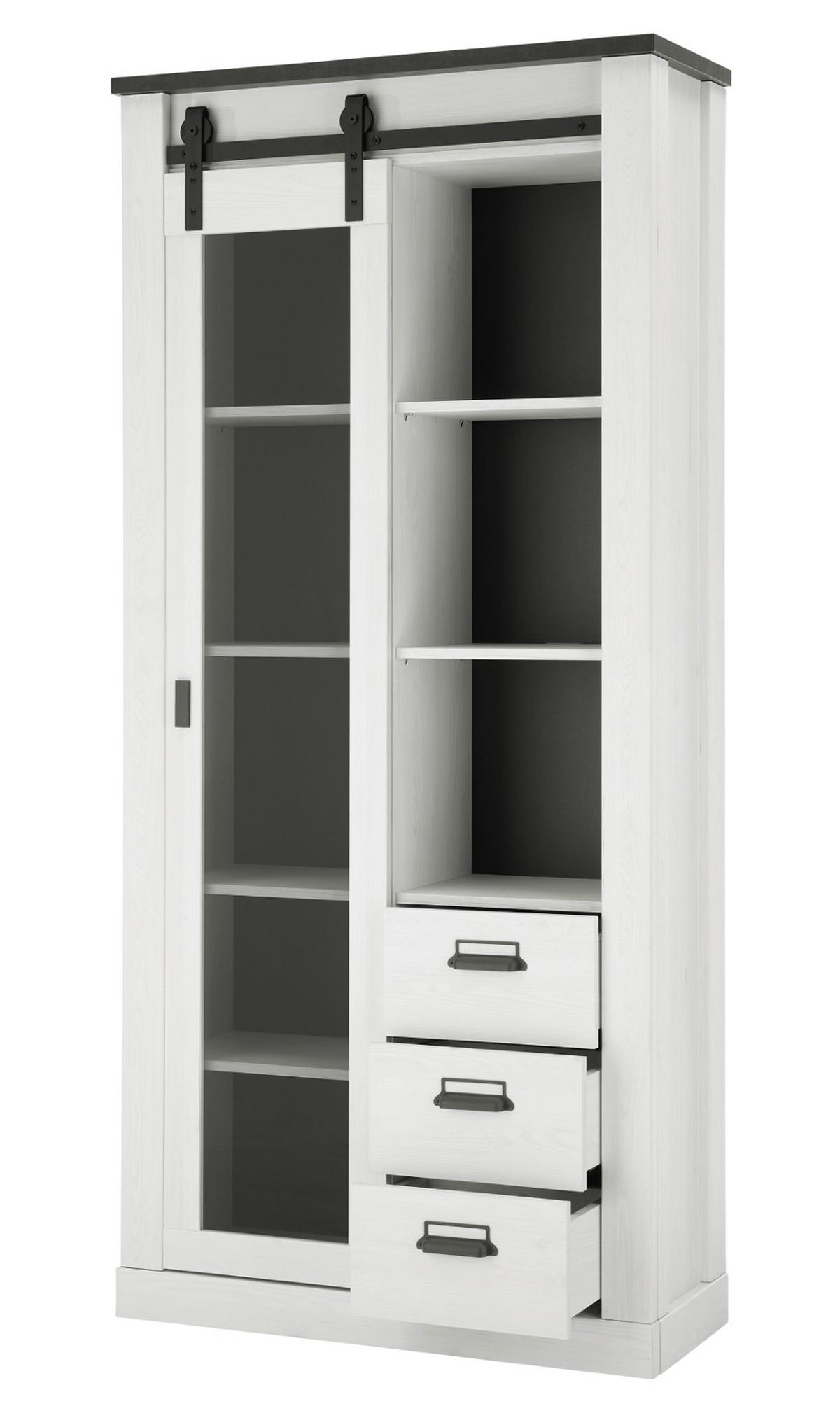 ESSZIMMER-SET weiß Pinie, anthrazit Landhaus, Wohnkombination 2-teilig - Anthrazit/Weiß, Holzwerkstoff/Metall (314/201/43cm) - Furn.Design