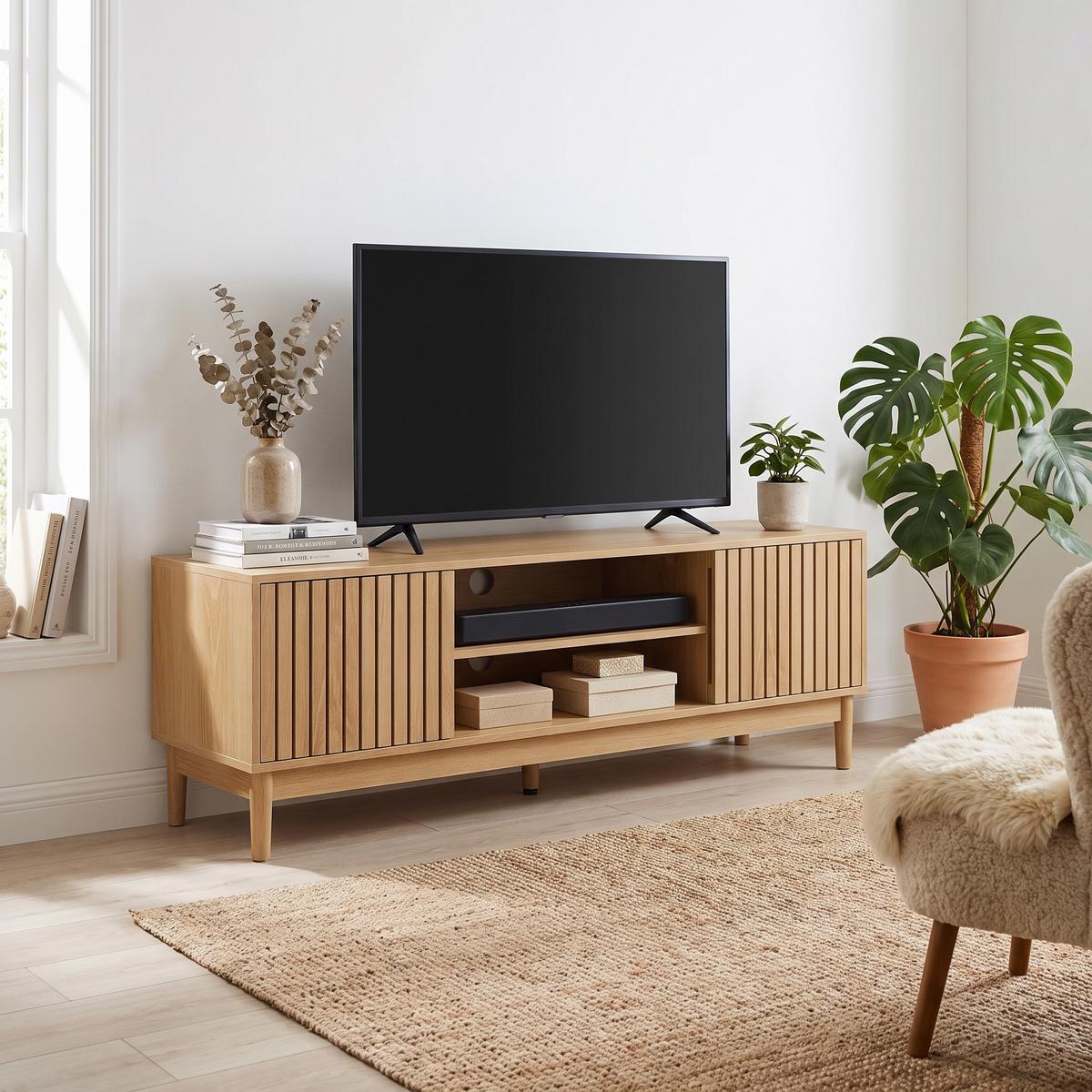 TV-LOWBOARD eichen-optik & lamellen-design - Eichefarben, Holzwerkstoff (140/48/39cm) - Urban Meuble