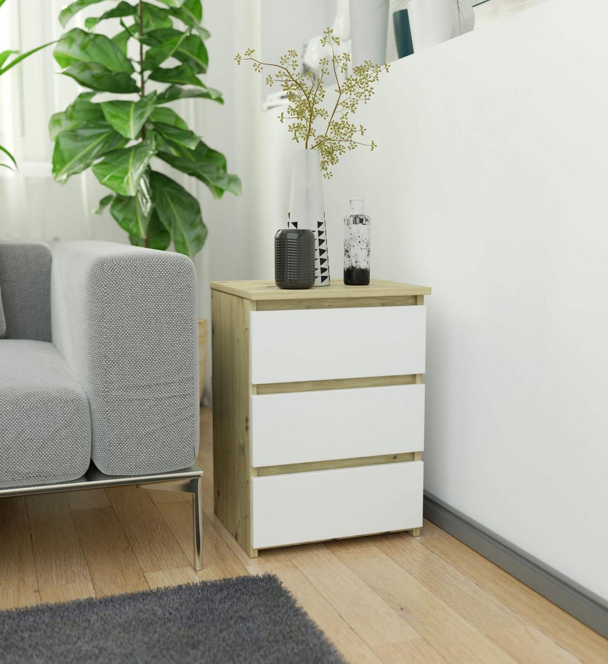 KOMMODE Eiche Artisan, Weiß 57/40/35 - Eiche Artisan/Weiß, Holzwerkstoff (40/57/35cm) - RAUMHIRSCH FURNITURE