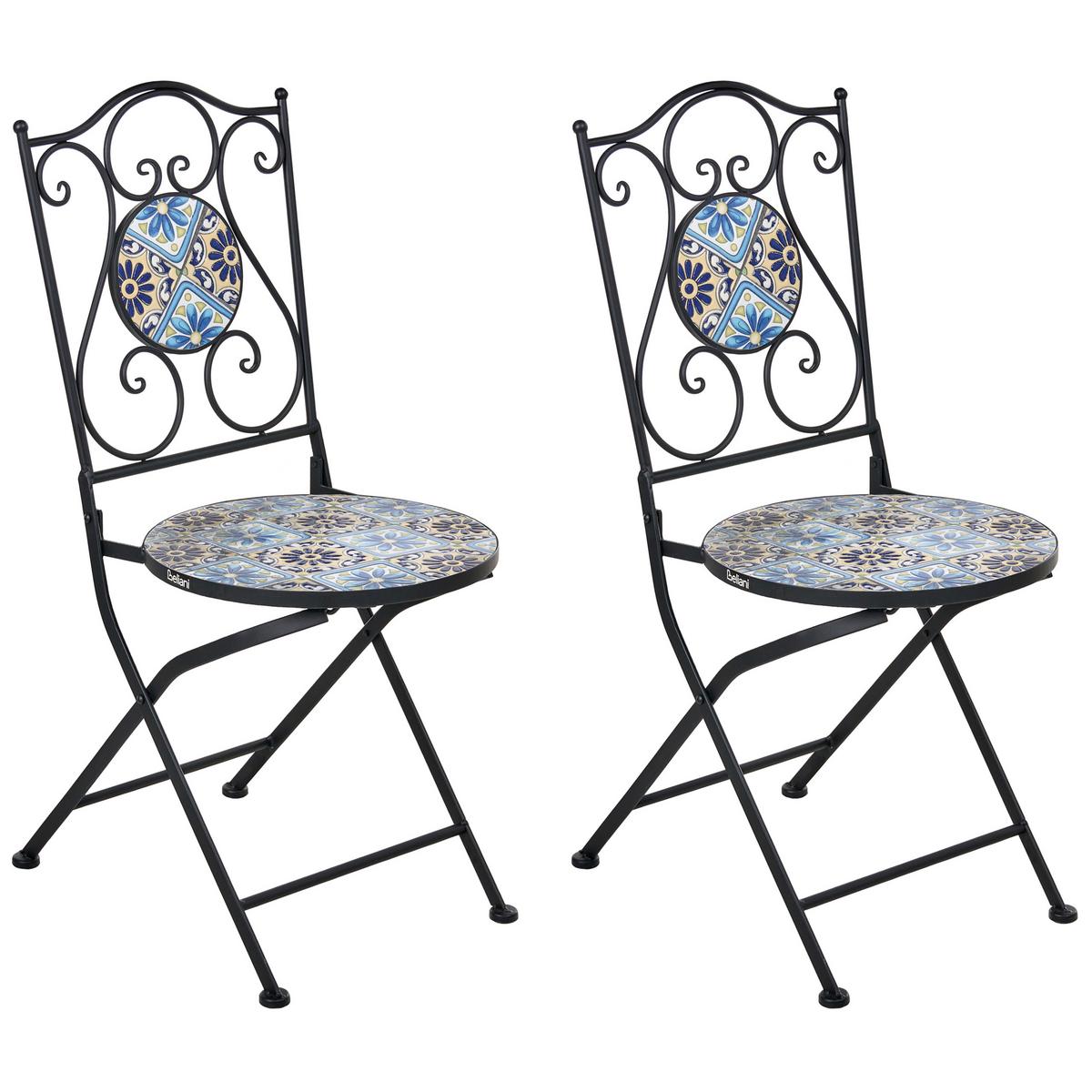 GARTENSTUHL 2er-Set Schwarz Aggius - Blau/Schwarz, Metall (87/47/39cm) - Beliani