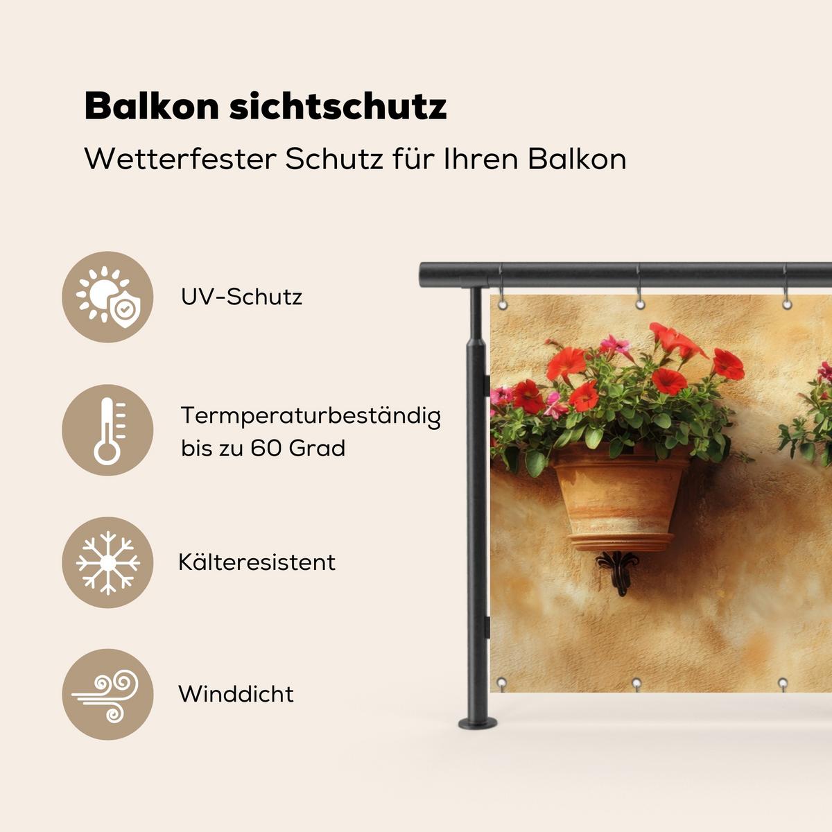 BALKON-SICHTSCHUTZ Blumentöpfe - Wand - Vintage Witterungsbeständig 200x90 cm - Terracotta, Kunststoff (200/90cm) - MuchoWow